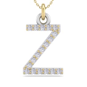 Letter Z Diamond Initial Necklace In 14 Karat Yellow Gold With 18 Diamonds
