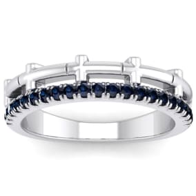 1/3 Carat Sapphire Cross Wedding Band In 14 Karat White Gold
