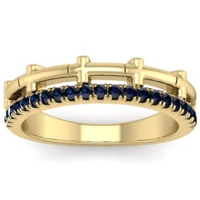 1/3 Carat Sapphire Cross Wedding Band In 14 Karat Yellow Gold