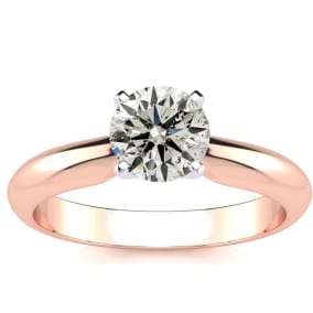 1 Carat Round Natural Diamond Solitaire Ring in 14K Rose Gold
