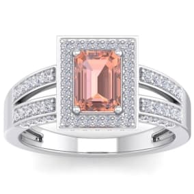 1-1/2 Carat Morganite and Diamond Ring In 14 Karat White Gold