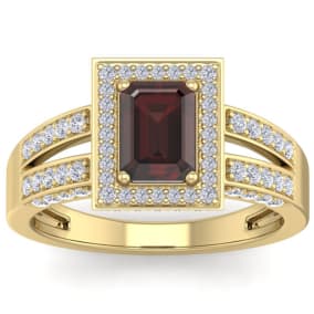 2 Carat Garnet and Halo Diamond Ring In 14 Karat Yellow Gold