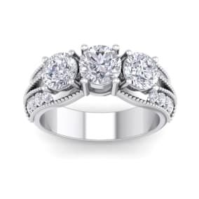 Important 3 Carat Natural Total Diamond Weight Ring in 14 Karat White Gold. This is a Large, Fantastic Diamond Ring!