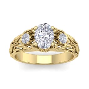 1 1/4 Carat Natural Oval Shape Diamond Intricate Vine Engagement Ring In 14 Karat Yellow Gold