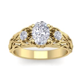 1 1/4 Carat Oval Shape Diamond Intricate Vine Engagement Ring In 14 Karat Yellow Gold