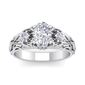 1 1/4 Carat Oval Shape Diamond Intricate Vine Engagement Ring In 14 Karat White Gold