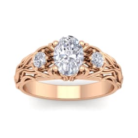 1 1/4 Carat Oval Shape Diamond Intricate Vine Engagement Ring In 14 Karat Rose Gold