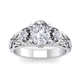 1 3/4 Carat Natural Oval Shape Diamond Intricate Vine Engagement Ring In 14 Karat White Gold