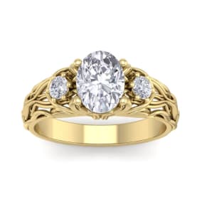 1 3/4 Carat Natural Oval Shape Diamond Intricate Vine Engagement Ring In 14 Karat Yellow Gold