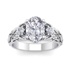 2 1/4 Carat Oval Shape Diamond Intricate Vine Engagement Ring In 14 Karat White Gold