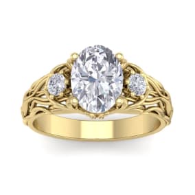 2 1/4 Carat Natural Oval Shape Diamond Intricate Vine Engagement Ring In 14 Karat Yellow Gold