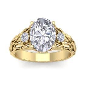 3 1/4 Carat Oval Shape Diamond Intricate Vine Engagement Ring In 14 Karat Yellow Gold