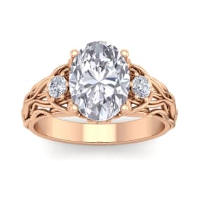 3 1/4 Carat Oval Shape Diamond Intricate Vine Engagement Ring In 14 Karat Rose Gold