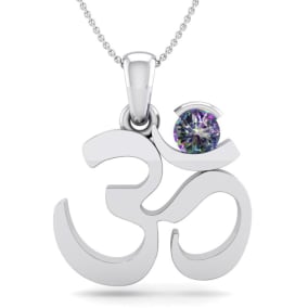 1/3 Carat Mystic Topaz Om Necklace In 14 Karat White Gold, 18 Inches