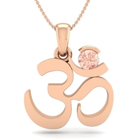 Pink Gemstones 1/4 Carat Morganite Om Necklace In 14 Karat Rose Gold, 18 Inches