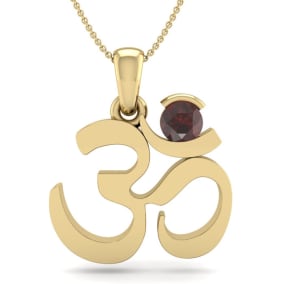 0.40 Carat Garnet Om Necklace In 14 Karat Yellow Gold, 18 Inches