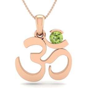 1/3 Carat Peridot Om Necklace In 14 Karat Rose Gold, 18 Inches