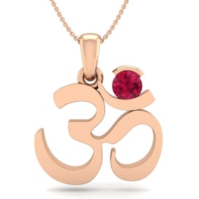 1/3 Carat Ruby Om Necklace In 14 Karat Rose Gold, 18 Inches