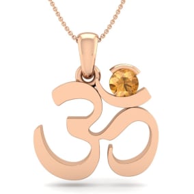 1/4 Carat Citrine Om Necklace In 14 Karat Rose Gold, 18 Inches