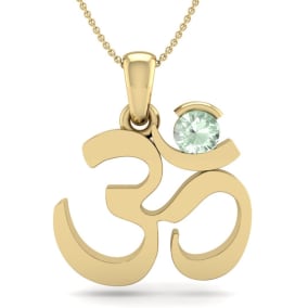 1/4 Carat Green Amethyst Om Necklace In 14 Karat Yellow Gold, 18 Inches