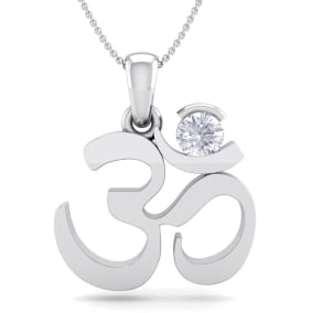 1/4 Carat Natural Diamond Om Necklace In 14 Karat White Gold, 18 Inches
