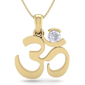 1/4 Carat Natural Diamond Om Necklace In 14 Karat Yellow Gold, 18 Inches