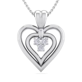 0.04 Carat Three Diamond Heart Necklace in 14 Karat White Gold, 18 Inches