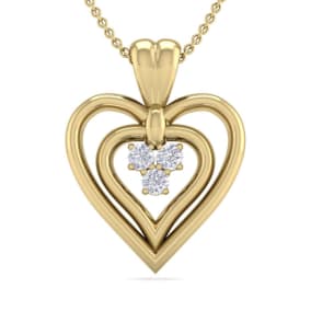 0.04 Carat Three Diamond Heart Necklace in 14 Karat Yellow Gold, 18 Inches