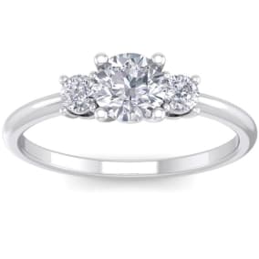 1 Carat Natural Natural Colorless Diamond Ring Featuring a .75 Carat Natural Center Diamond in Solid 14k White Gold