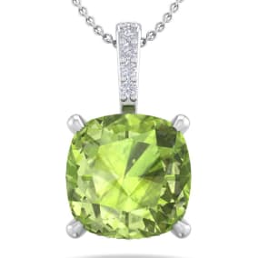 1 1/10 Carat Cushion Cut Peridot and Hidden Halo Diamond Necklace In 14 Karat White Gold, 18 Inches