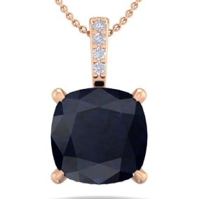 1 1/10 Carat Cushion Cut Sapphire and Hidden Halo Diamond Necklace In 14 Karat Rose Gold, 18 Inches