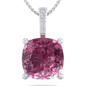 Pink Gemstones 1 1/5 Carat Cushion Cut Pink Topaz and Hidden Halo Diamond Necklace In 14 Karat White Gold, 18 Inches