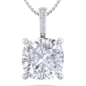 3/4 Carat Natural Cushion Cut Hidden Halo Diamond Necklace In 14 Karat White Gold, 18 Inches