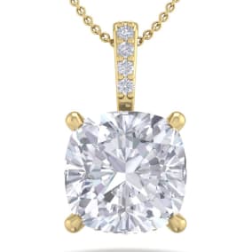 3/4 Carat Natural Cushion Cut Hidden Halo Diamond Necklace In 14 Karat Yellow Gold, 18 Inches