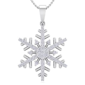 1/5 Carat Natural Three Diamond Snowflake Necklace in 14 Karat White Gold, 18 Inches