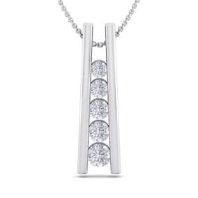 1/4 Carat Natural Diamond Journey Ladder Necklace In 14 Karat White Gold, 18 Inches