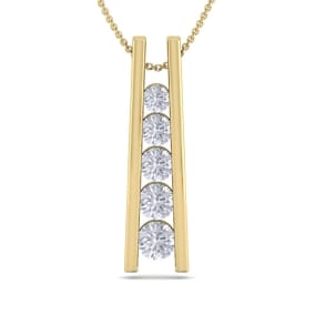 1/2 Carat Natural Diamond Journey Ladder Necklace In 14 Karat Yellow Gold, 18 Inches