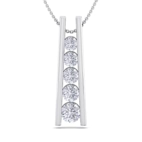 3/4 Carat Natural Diamond Journey Ladder Necklace In 14 Karat White Gold, 18 Inches
