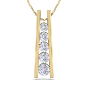 3/4 Carat Natural Diamond Journey Ladder Necklace In 14 Karat Yellow Gold, 18 Inches