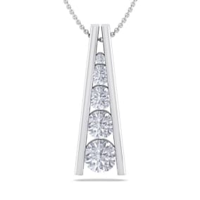 1 Carat Natural Diamond Journey Ladder Necklace In 14 Karat White Gold, 18 Inches