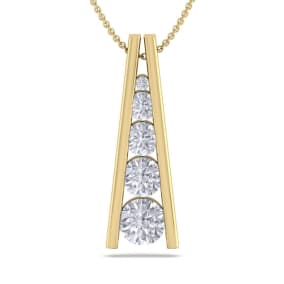 1 Carat Natural Diamond Journey Ladder Necklace In 14 Karat Yellow Gold, 18 Inches