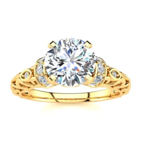 Moissanite Engagement Ring; 1 1/4 Carat Vintage Moissanite Engagement Ring In 14 Karat Yellow Gold