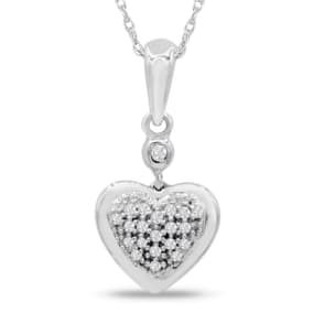 1/10 Carat Dainty Diamond Heart Necklace In 14 Karat White Gold, 18 Inches