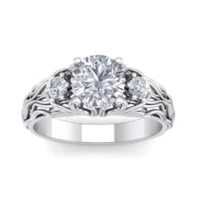 1 3/4 Carat Round Shape Diamond Intricate Vine Engagement Ring In 14 Karat White Gold