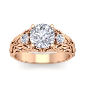 2 1/4 Carat Round Shape Diamond Intricate Vine Engagement Ring In 14 Karat Rose Gold