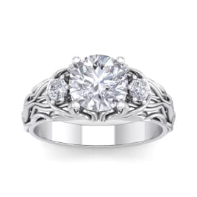 2 1/4 Carat Round Shape Diamond Intricate Vine Engagement Ring In 14 Karat White Gold