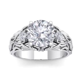 3 1/4 Carat Natural Round Shape Diamond Intricate Vine Engagement Ring In 14 Karat White Gold