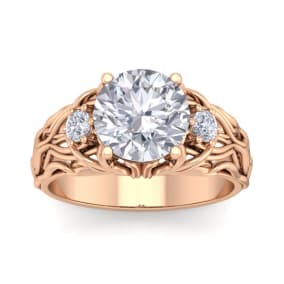 3 1/4 Carat Round Shape Diamond Intricate Vine Engagement Ring In 14 Karat Rose Gold