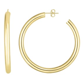 14 Karat Yellow Gold Thick Polished Hoop Earrings, 2 Inches