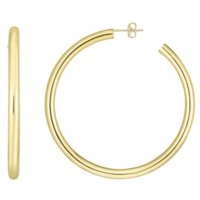 14 Karat Yellow Gold Thick Polished Hoop Earrings, 2 1/4 Inches